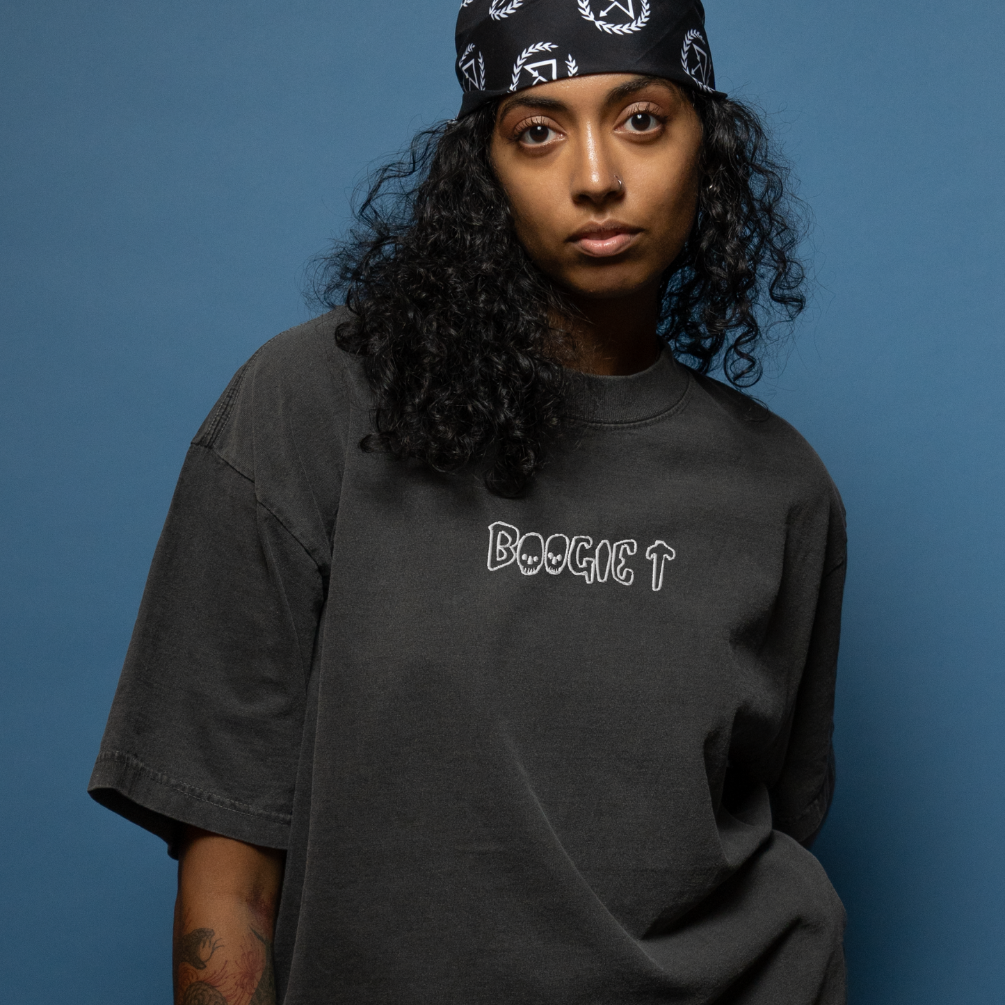 Boogie T embroidered oversized faded t-shirt