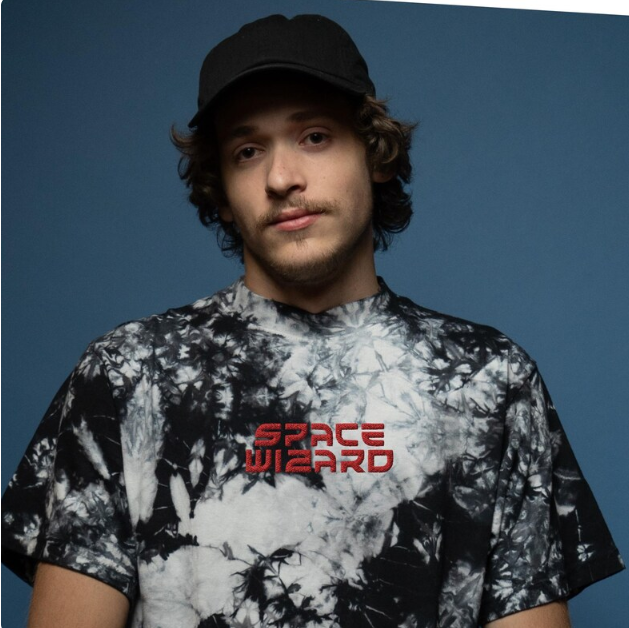 Space Wizard embroidered oversized tie-dye t-shirt