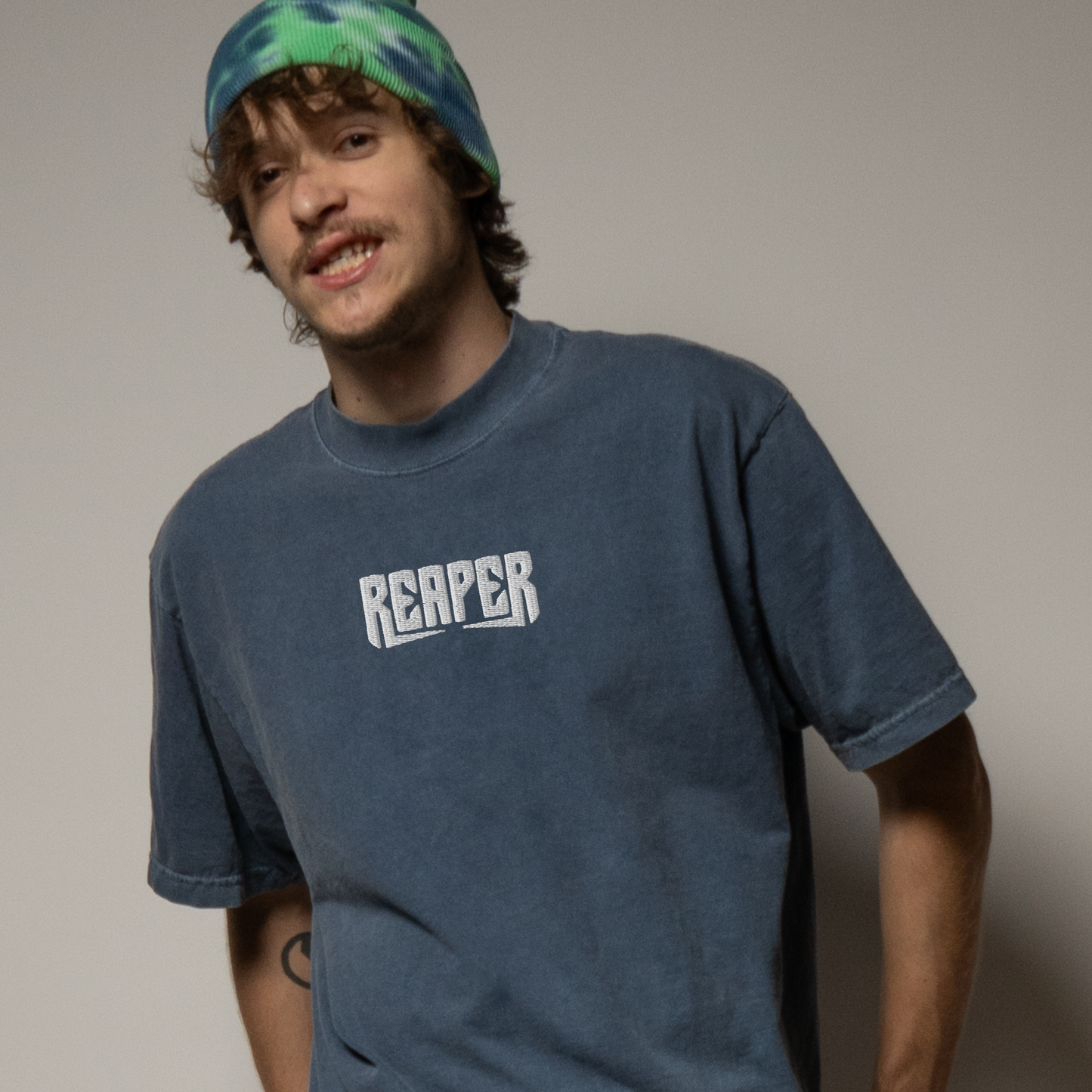 reaper embroidered oversized faded t-shirt
