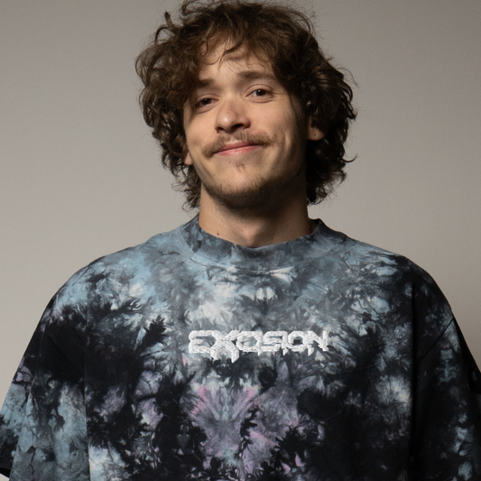 Excision embroidered oversized tie-dye t-shirt