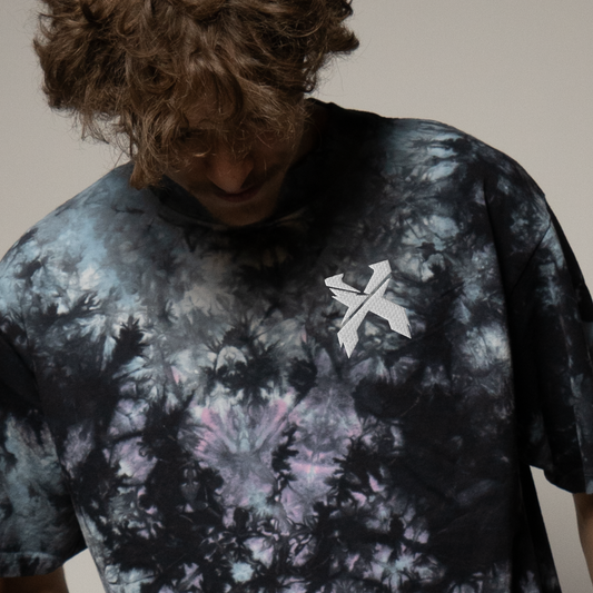 Excision embroidered oversized tie-dye t-shirt