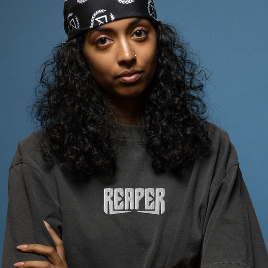reaper embroidered oversized faded t-shirt