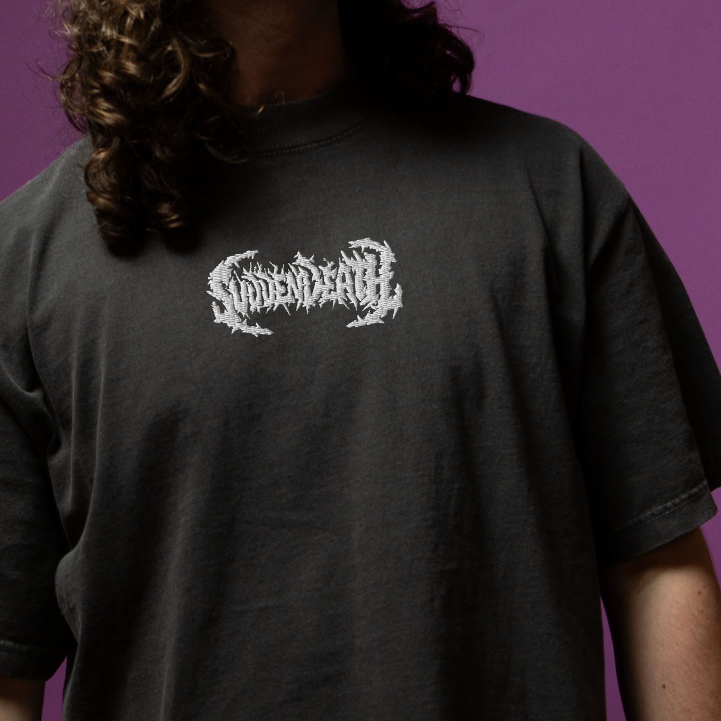 svdden death embroidered oversized faded t-shirt