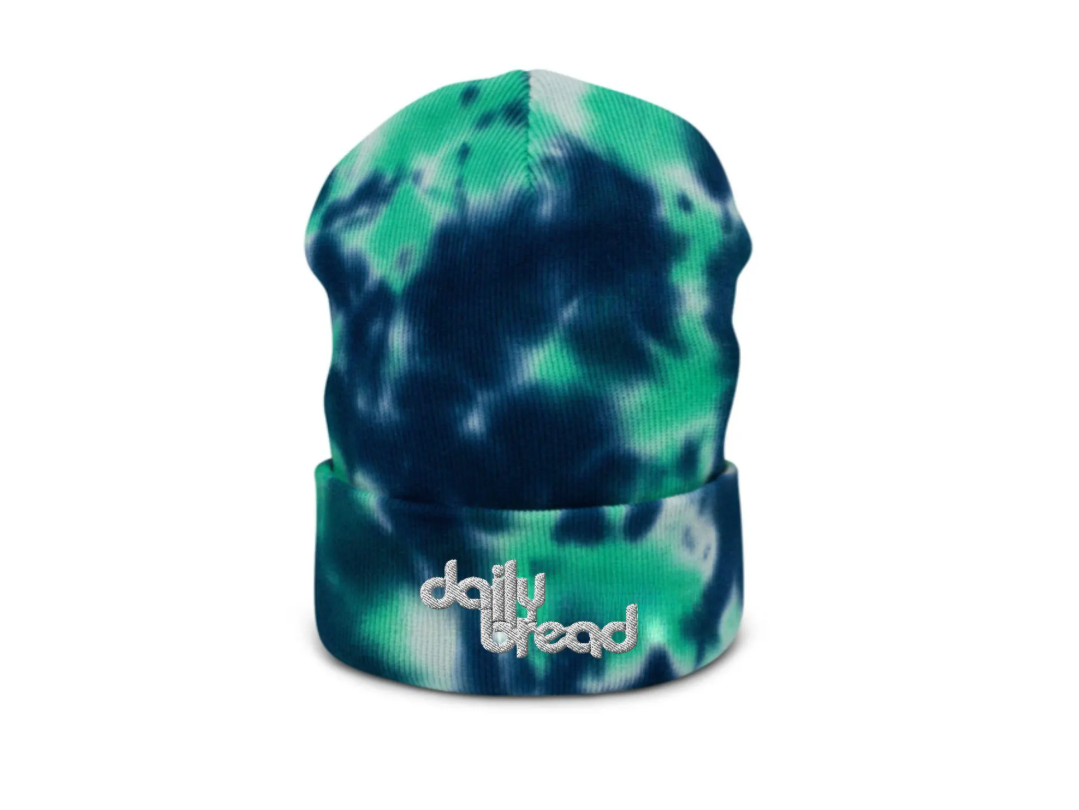 daily bread embroidered tie dye beanie