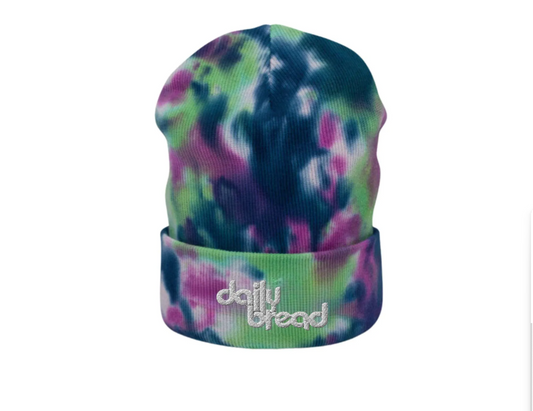 daily bread embroidered tie dye beanie