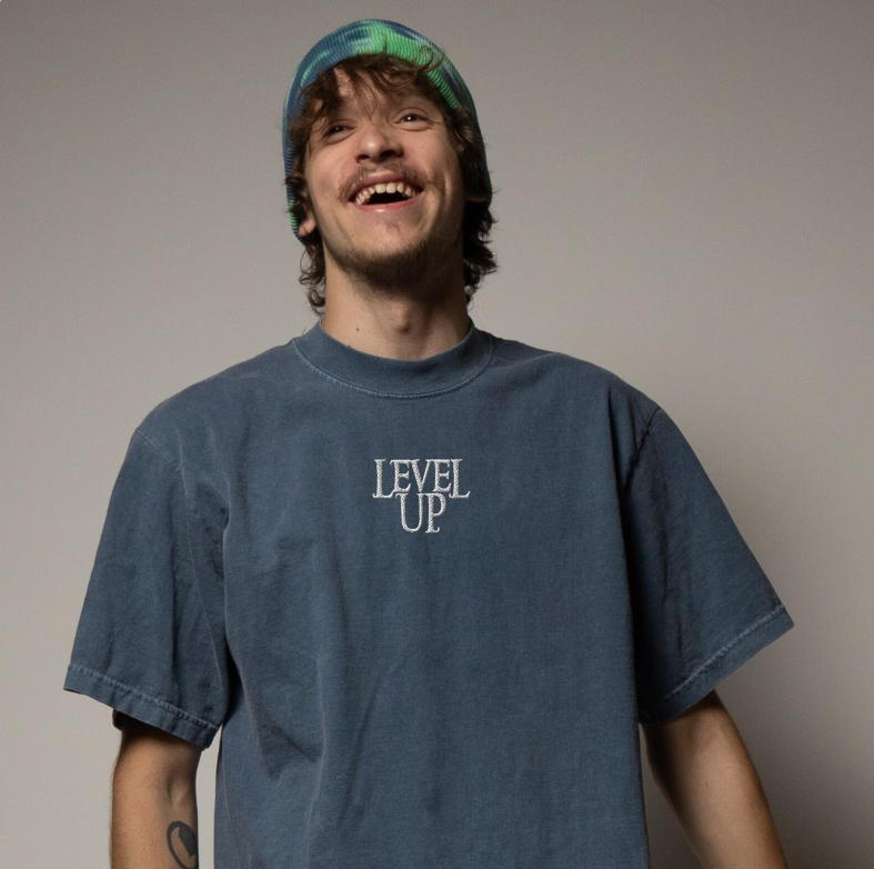 Level Up embroidered oversized faded t-shirt
