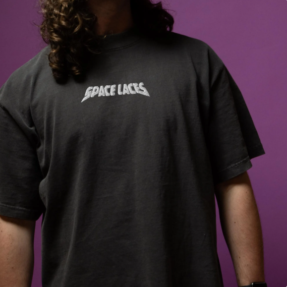 Space Laces embroidered oversized faded t-shirt