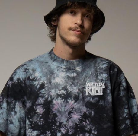 Virtual Riot embroidered oversized tie-dye t-shirt