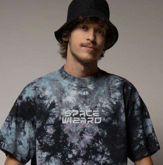 Space Wizard embroidered oversized tie-dye t-shirt