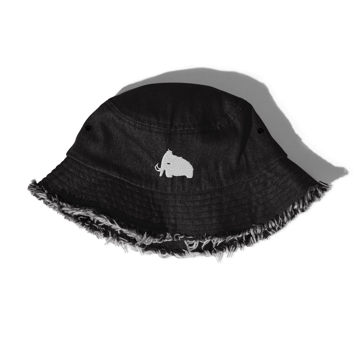 wooli embroidered distressed denim bucket hat