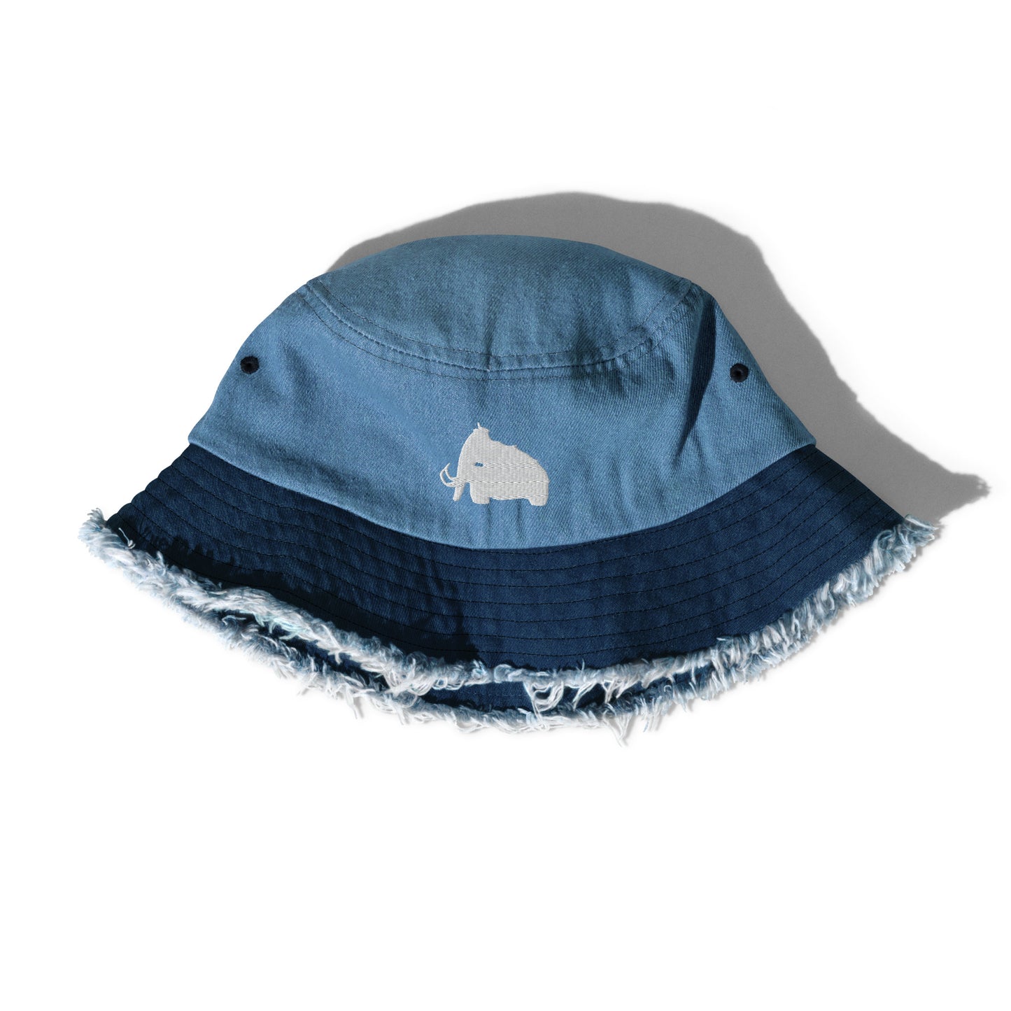 wooli embroidered distressed denim bucket hat