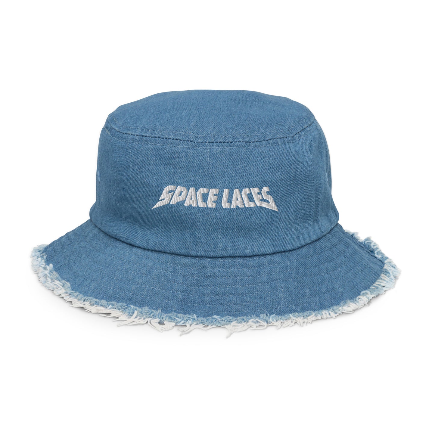 Space Laces Distressed Denim Bucket Hat