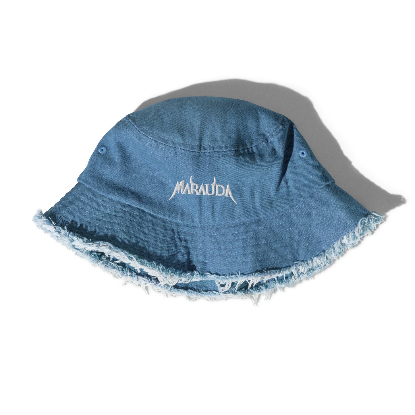 marauda embroidered distressed denim bucket hat